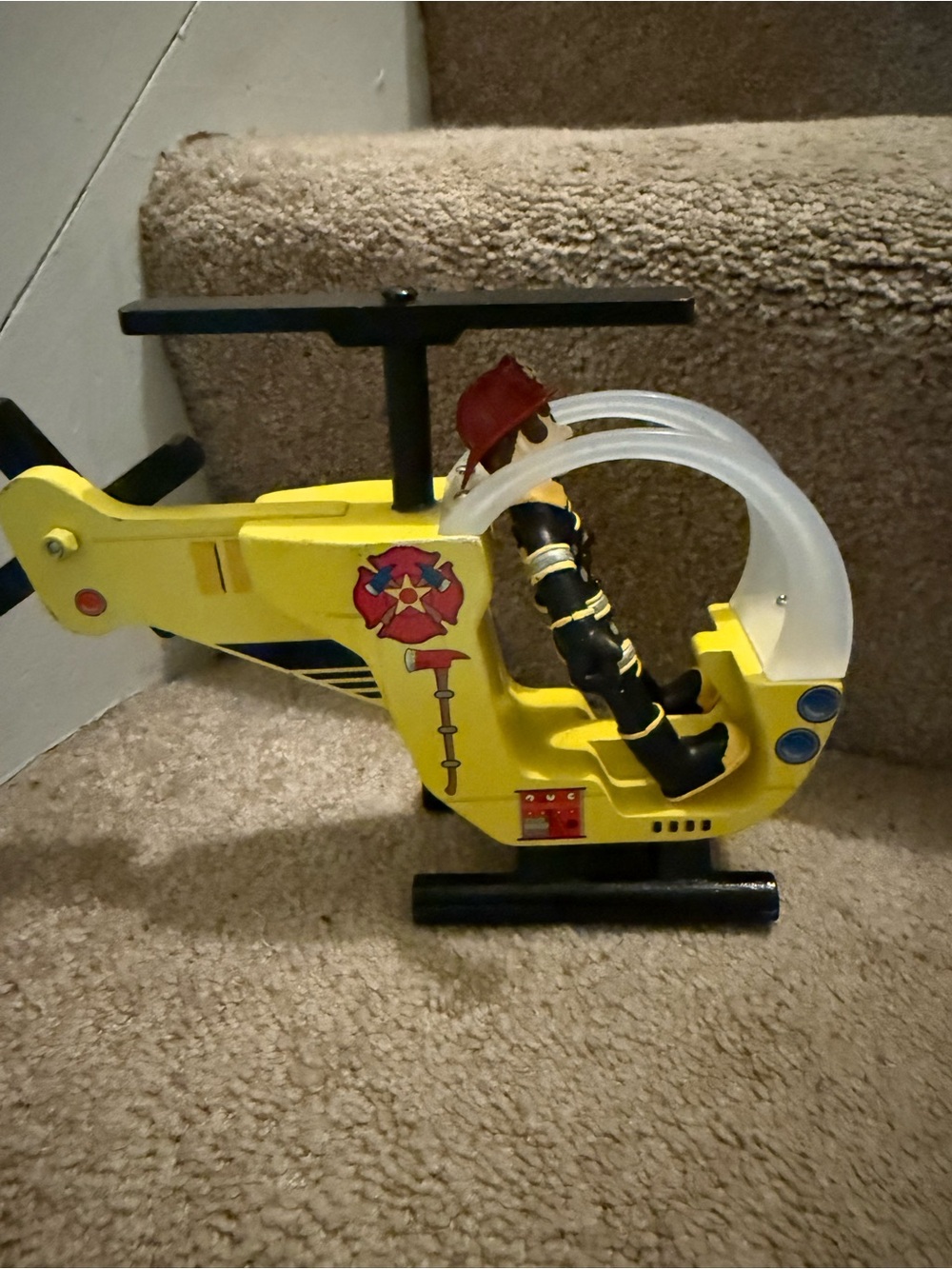 Kidkraft Yellow Rescue wooden Helicopter Toy with Seated Firefighter Figure
